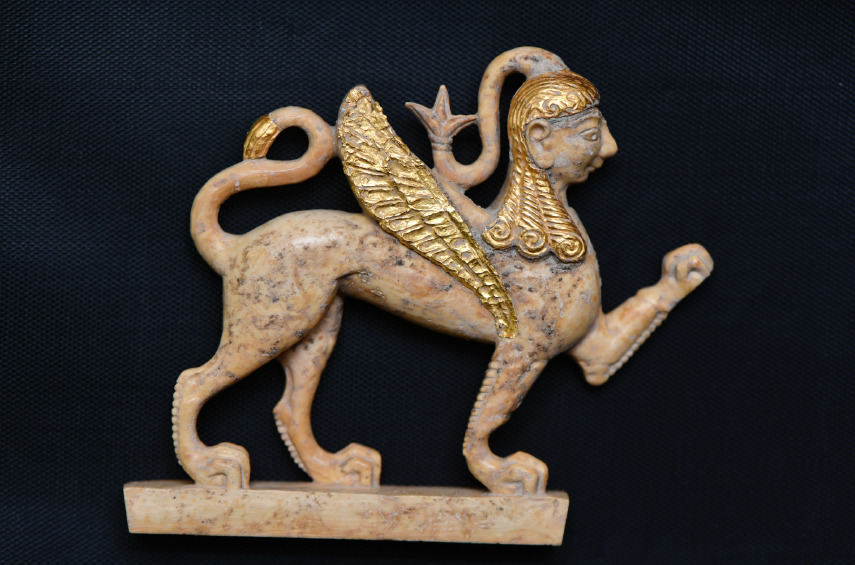 Gold and ivory sphinx (ca. 575 BCE) discovered by the Gordion Excavation Team during the 2023 season